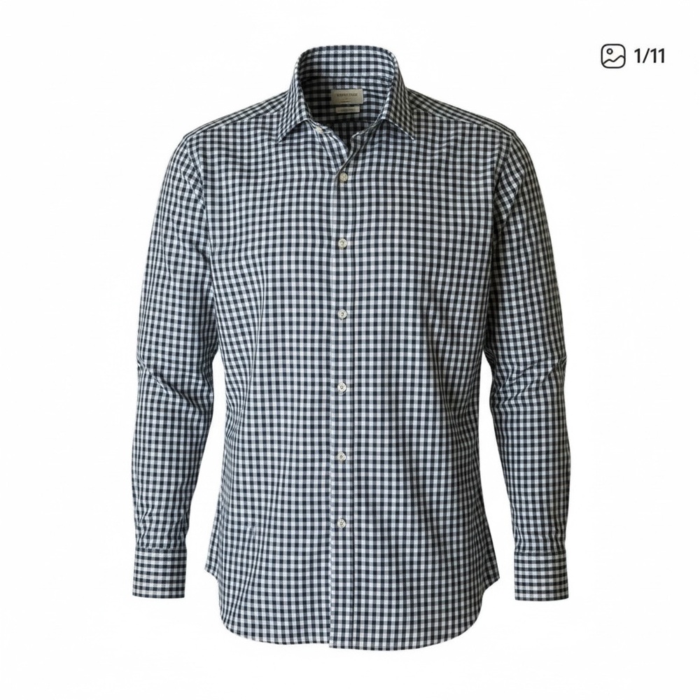 Mens H. Stockton Preppy Blue & Navy Gingham Check Shirt, Large fits like Medium